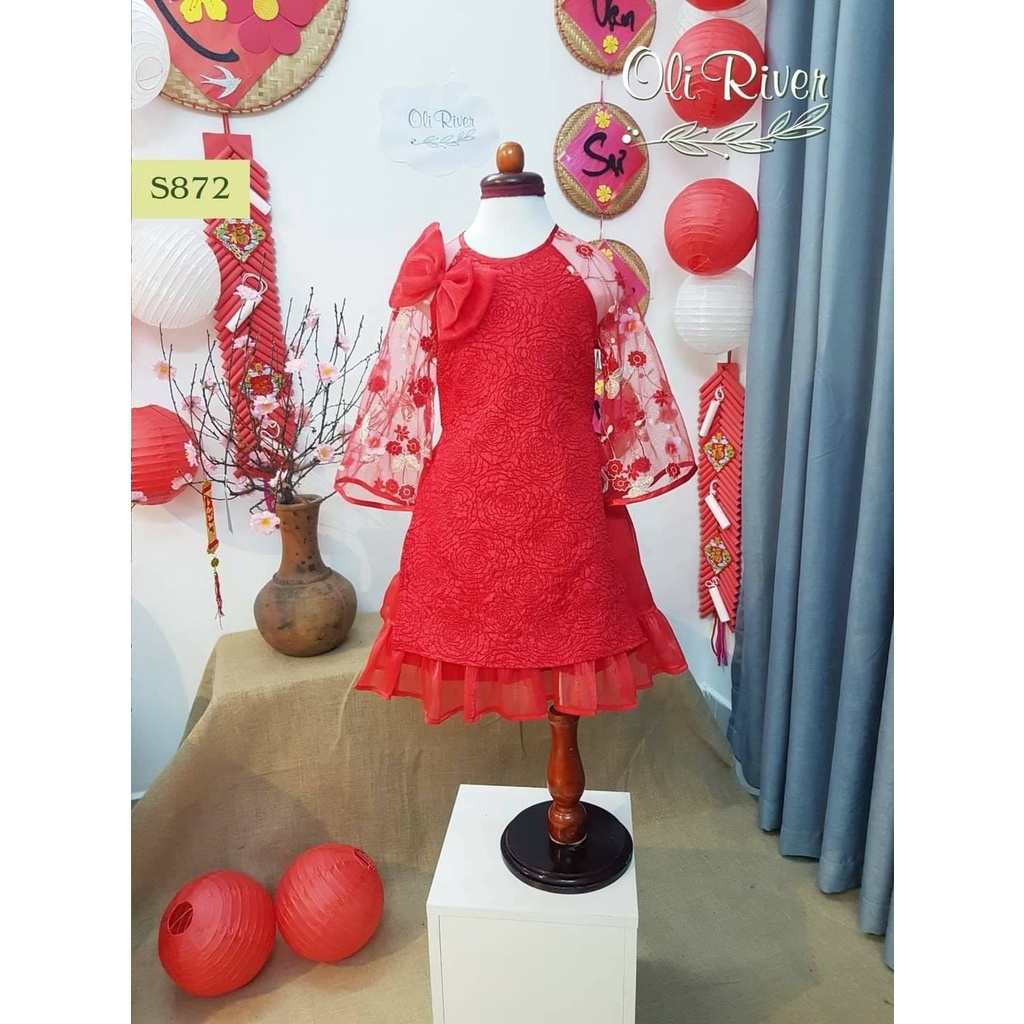 Áo dài cách tân bé gái siêu xinh trên nền vải xốp 3D sang chảnh thiết kế điệu đà thêu và gắn hoa nổi