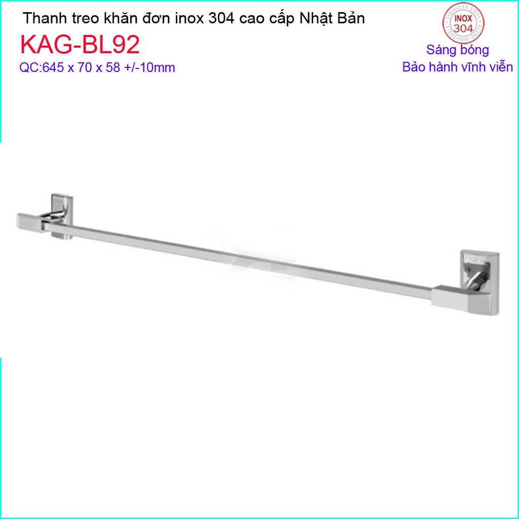 Thanh vắt khăn đơn Inox Kace, thanh treo khăn đôi Inox SUS304 Nhật Bản, vắt khăn tắm