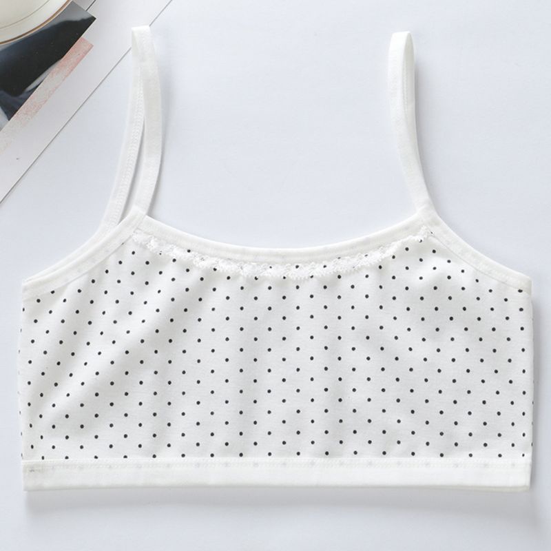 Áo Ngực Cotton Phối Ren Họa Tiết Chấm Bi Dễ Thương Cho Bé Gái