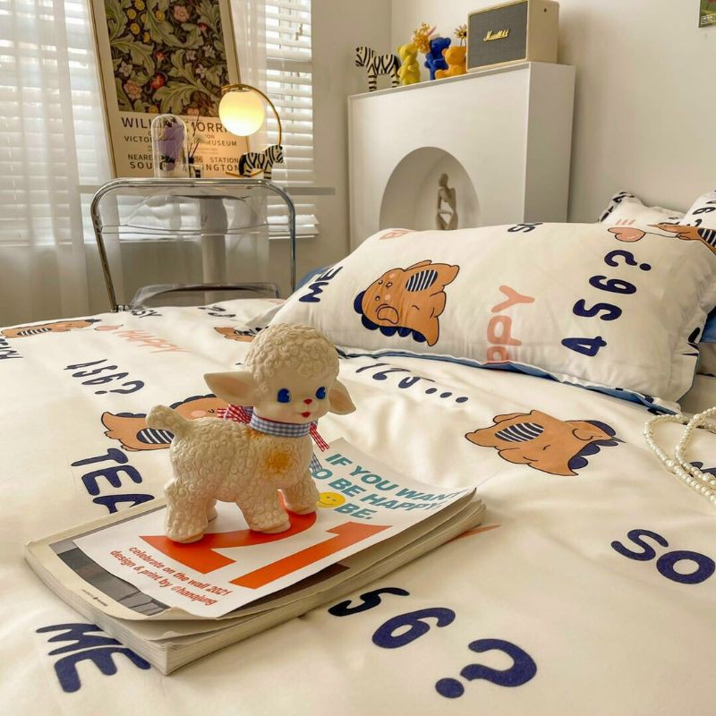 Bộ Chăn Ga Gối Khủng Long Học Chữ Cotton Poly