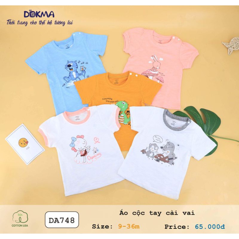 (6-&gt;18 tháng) Áo cộc tay cài vai bé trai bé gái Dokma, chất cotton hữu cơ mềm mát (DA748)