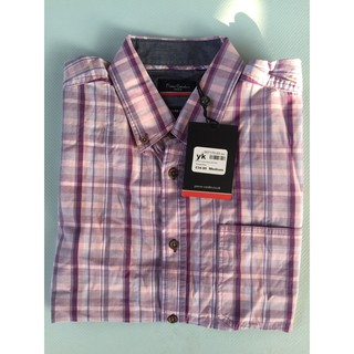 [100% cotton] Áo Sơ Mi Nam Pierre Cardin Check Short Sleeve Shirt Mens Cao Cấp ( Purple/Pink - size EU - UK )