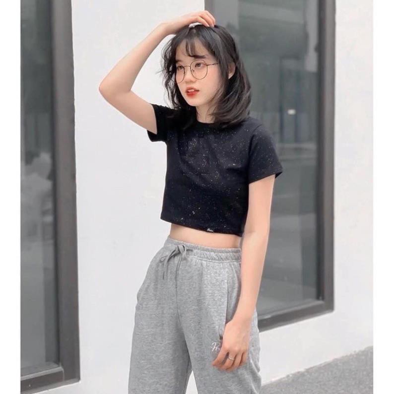 [Sale sốc] Áo Thun Croptop Nhũ Đen Unisex Nữ Uzzlang (ảnh thật)