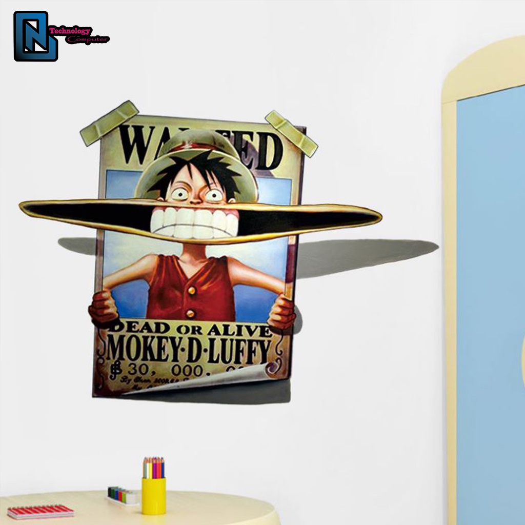 Miếng Dán Decal Tường 3d One Piece Luffy Hình Nhân Vật Hoạt Hình