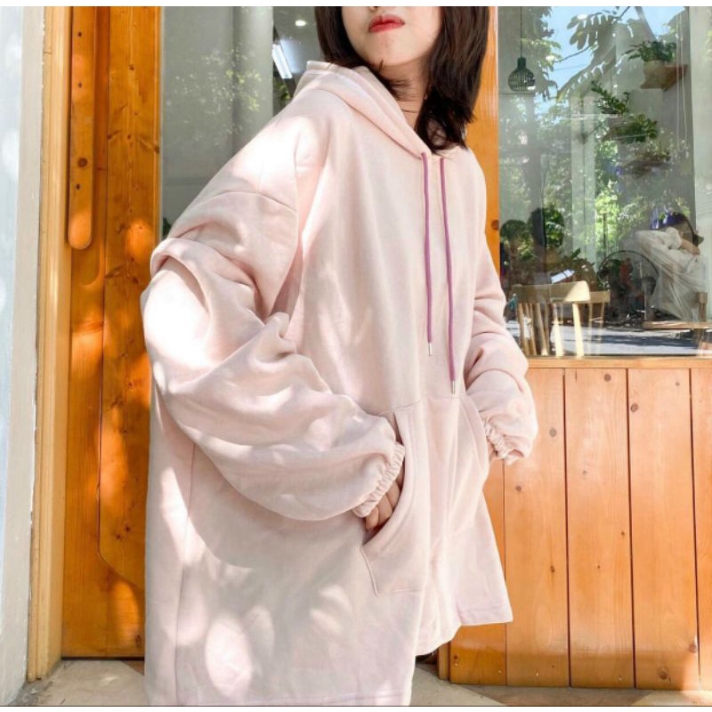 Áo Hoodie Nỉ Trơn Tay Bồng Nữ Jacket nỉ from rộng tay bồng có mũ Uzzalang