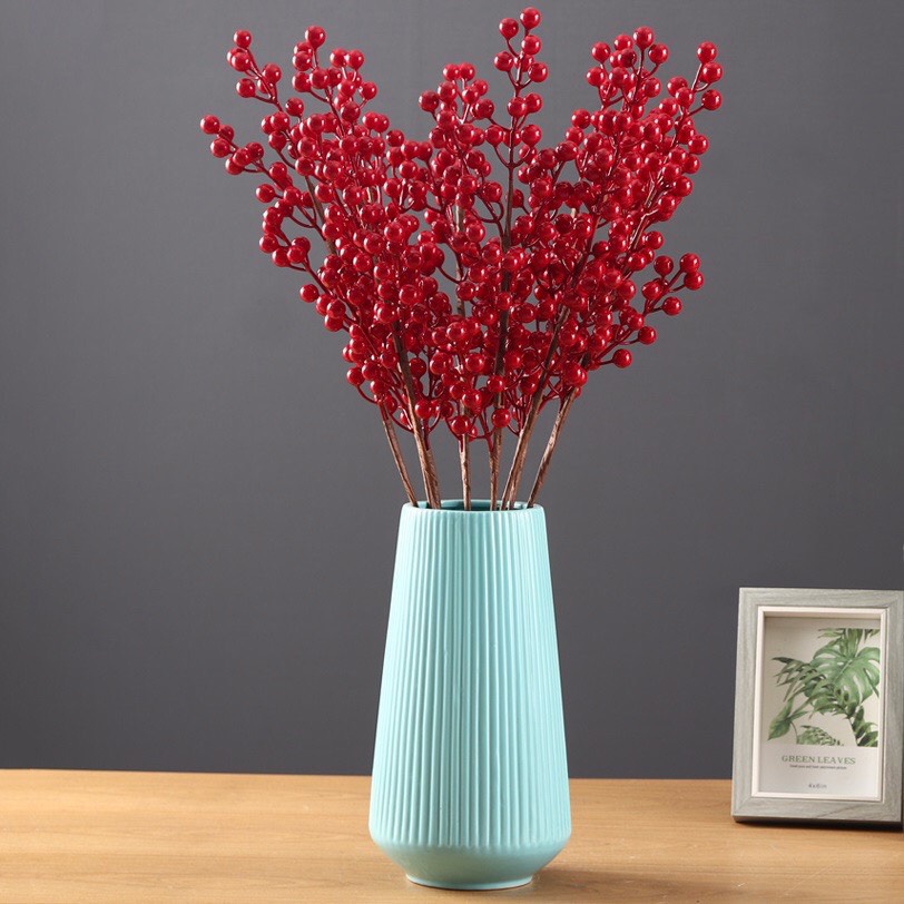 cành đào đông đỏ mang may mắn tài lộc, cành đào cherry ngày tết (1 CÀNH/ 12 NHÁNH QUẢ)