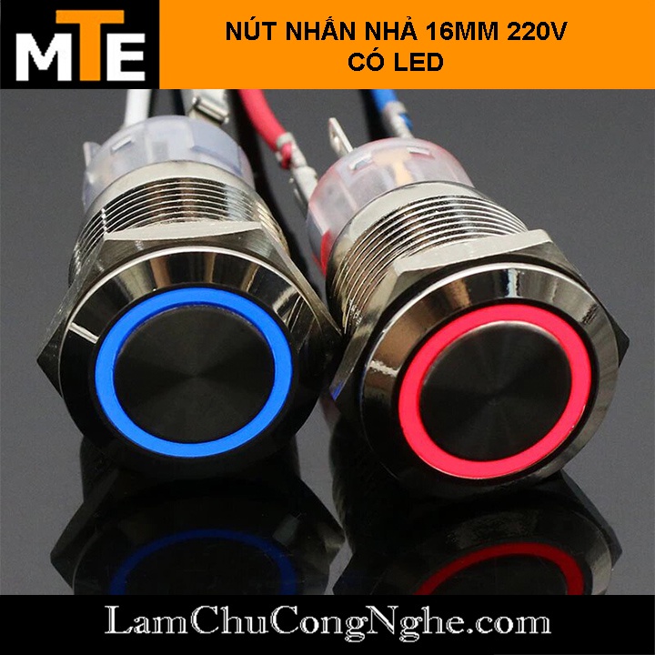 Nút nhấn nhả chống nước có led 16mm 220V