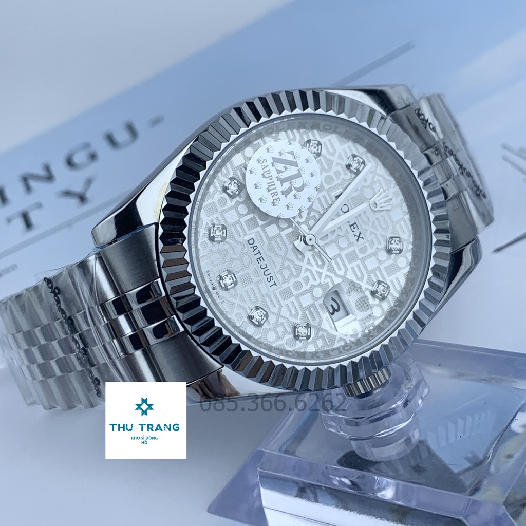 Đồng hồ nam Đồng hồ cơ Rolex Classic mặt 3D bản màu trắng dây thép trắng size 40-36mm