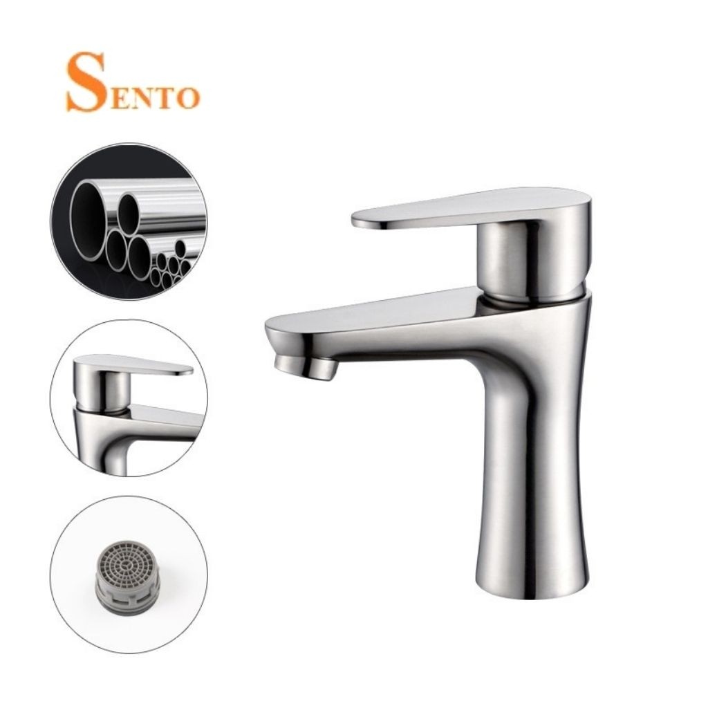 Vòi Rửa Mặt Lavabo SENTO 2 Chiều Nóng Lạnh Inox 304 Tặng Cặp Dây Cấp Nước Inox