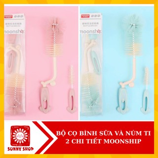 Bộ Cọ Rửa Bình Sữa Và Cọ Núm Ti MOONSHIP 2 chi tiết Tiện Lợi/ Cây xúc bình sữa