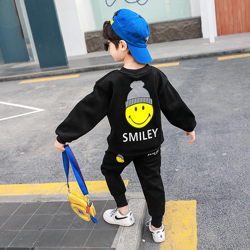 Bộ quần áo thu đông bé trai 11-45kg, set thu đông bé trai 4-14 tuổi SMILE dễ thương, vải nỉ dày dặn, hàng may kĩ.SMILE55