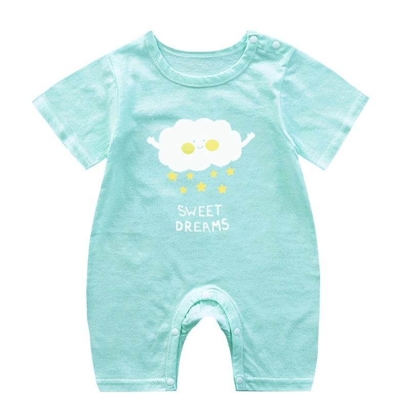 Bộ Áo Liền Quần Vải Cotton Tay Ngắn In Hoạt Hình Dễ Thương Thời Trang Mùa Hè Cho Bé