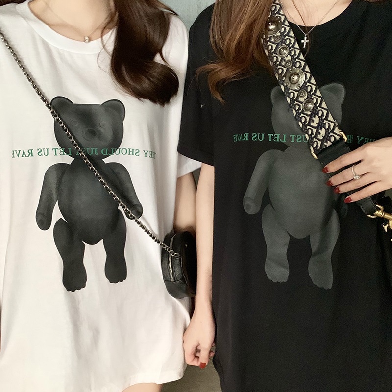 MS925 Áo thun nữ dáng dài hình gấu