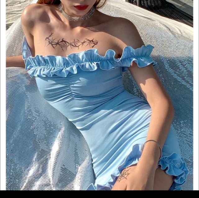 Đầm Trễ Vai Xanh pastel Bèo Body Sexy cực xịn 🍀Tie Dye Boutique 🌸