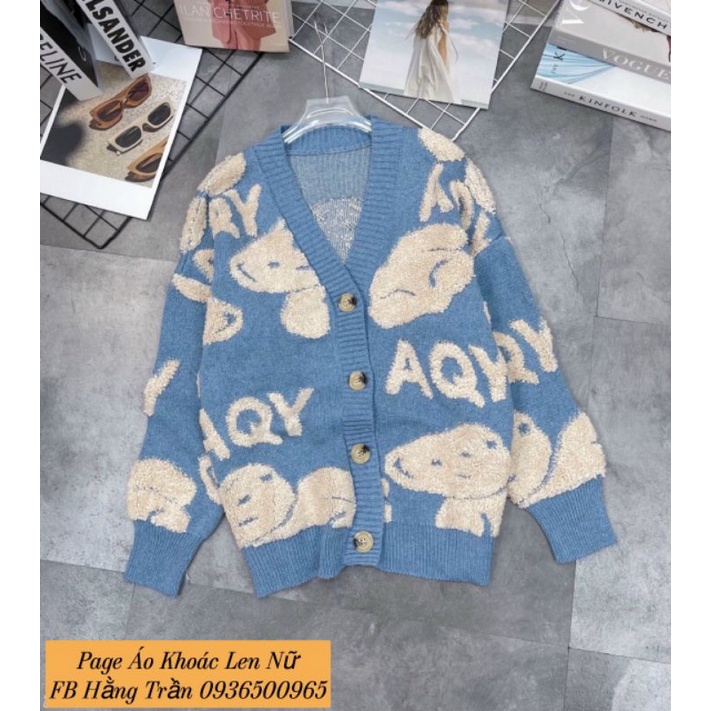 Áo khoác len cardigan gấu nút from rộng.