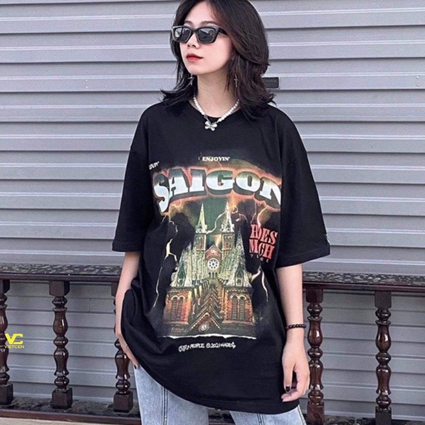 Áo thun nữ Saigon 3d - Áo thun UNISEX form rộng style đường phố, họa tiết Sài gòn in 3D