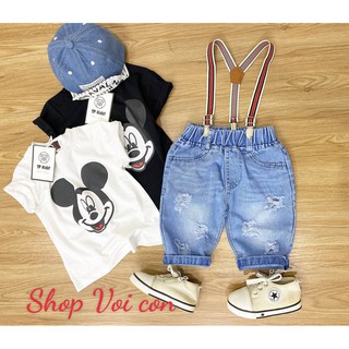 Set quần bò áo mickey kèm đai