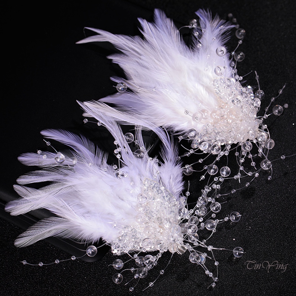 GETNOIVAS Cài Tóc Đính Hạt Lông Vũ Màu Trắng Thời Trang Cho Nữ