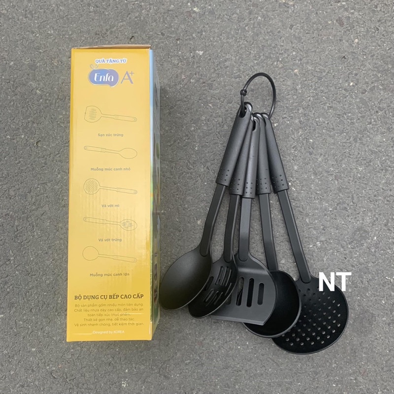 Bộ dụng cụ bếp 5 món nhựa đen cao cấp hkm Enfa