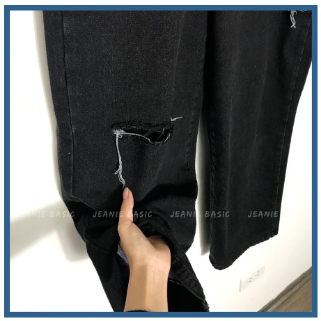 Quần Jeans BAGGY Loang Rách Quần Jeans Nữ Ống Suông Dài Rách Gối Quần Jean Loang Xanh Đen -CHUẨN HÀN KR STYLE Free Ship