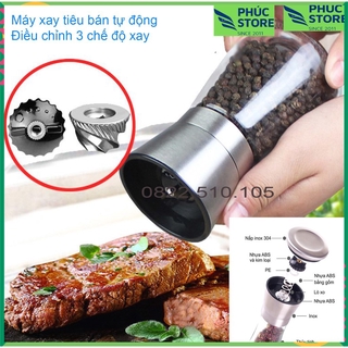 Máy xay tiêu cao cấp bán tự động Lưỡi xay điều chỉnh 3 chế độ xay, chất liệu nắp INOX, Thân  thủy tinh bền đẹp, an toàn.