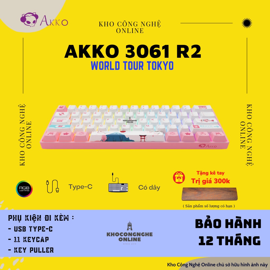 Bàn phím cơ AKKO 3061 World Tour Tokyo R2 (Hotswap / Gateron switch Pre-Lubed / RGB / Foam tiêu âm)