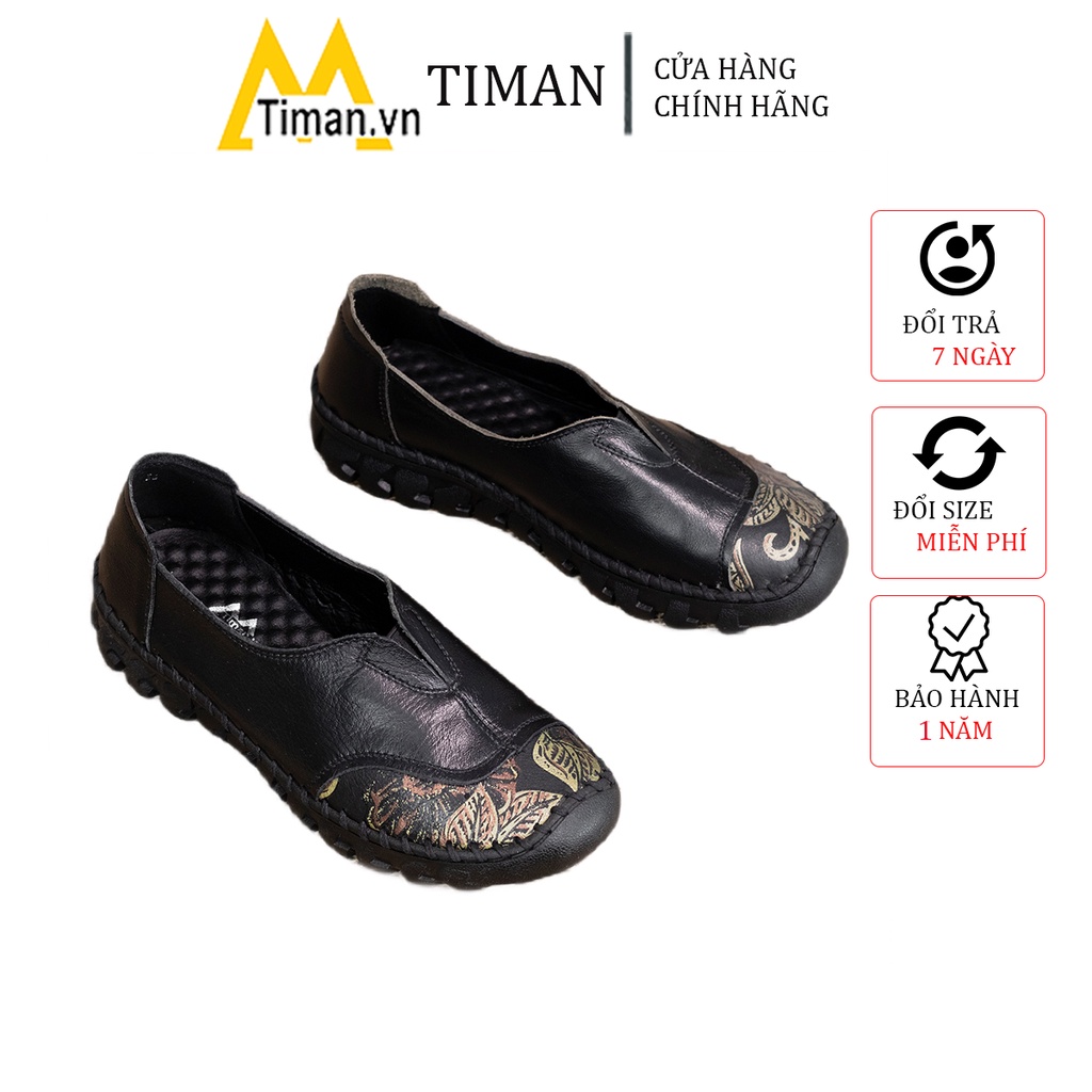 Giày lười nữ chất liệu da vải slip on kiểu mọi đế cao màu trắng độn đế bảo hành 1 năm BK02 TIMAN