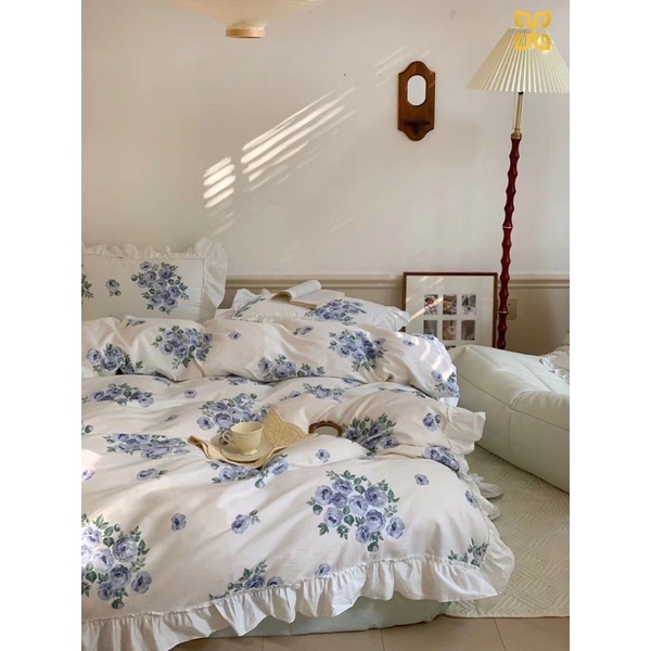 Set Chăn Ga Cotton Ren Hoa Nhí Viền Bèo Hàn Quốc ,Cotton 100% Thoáng Mát Dày Dặn (Shinbedding)
