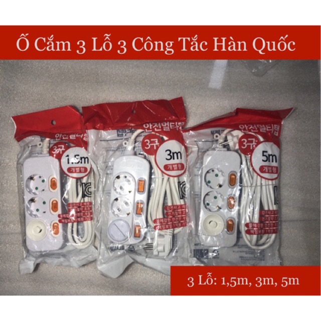 Ổ Cắm Surgio Hàn Quốc 3 Ổ 3 Công Tắc