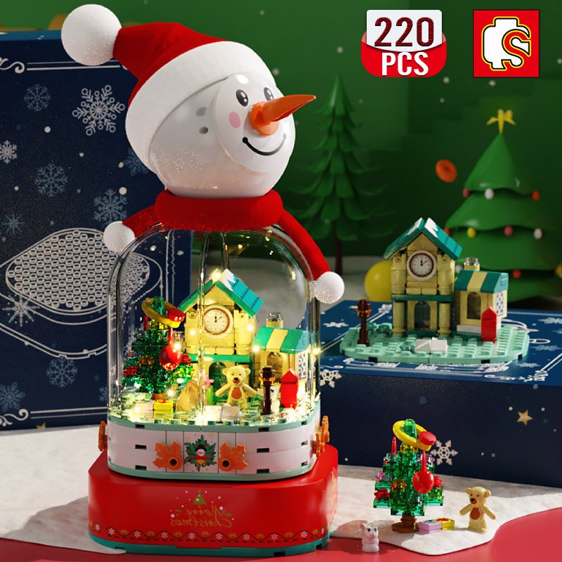 Lắp ráp mô hình noel Christmas sembo 601162 hộp nhạc người tuyết mùa đông noel