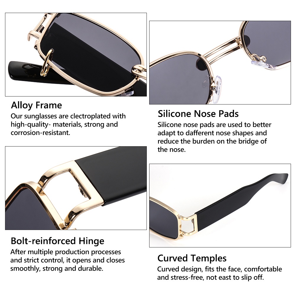 Kính Mát Gọng Chữ Nhật Nhỏ Bằng Kim Loại Chống Tia Uv400 Phong Cách Punk Cổ Điển Thời Trang Cho Nữ