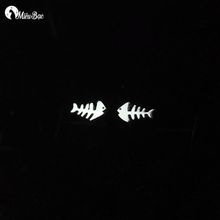 Bông tai bạc , bông tai nữ fish bone s925 - miêu bạc