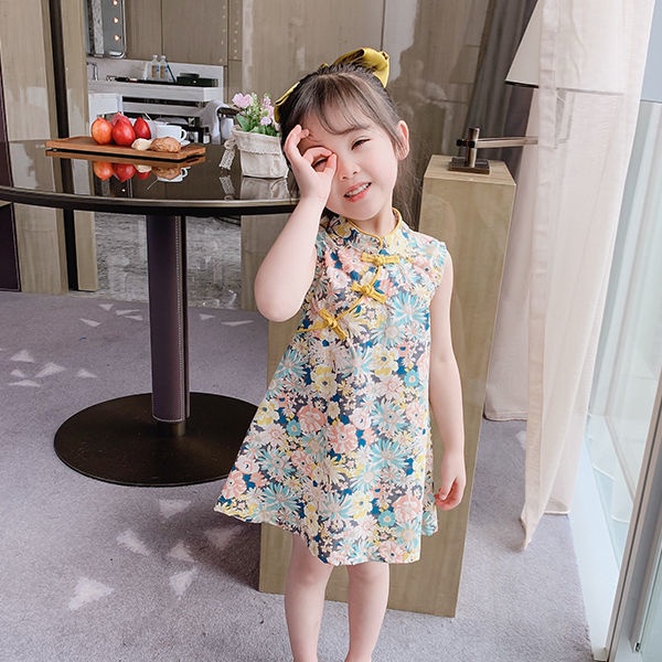 Đầm Sườn Xám Ngắn Tay Thời Trang Cho Bé Gái 1-9 Tuổi