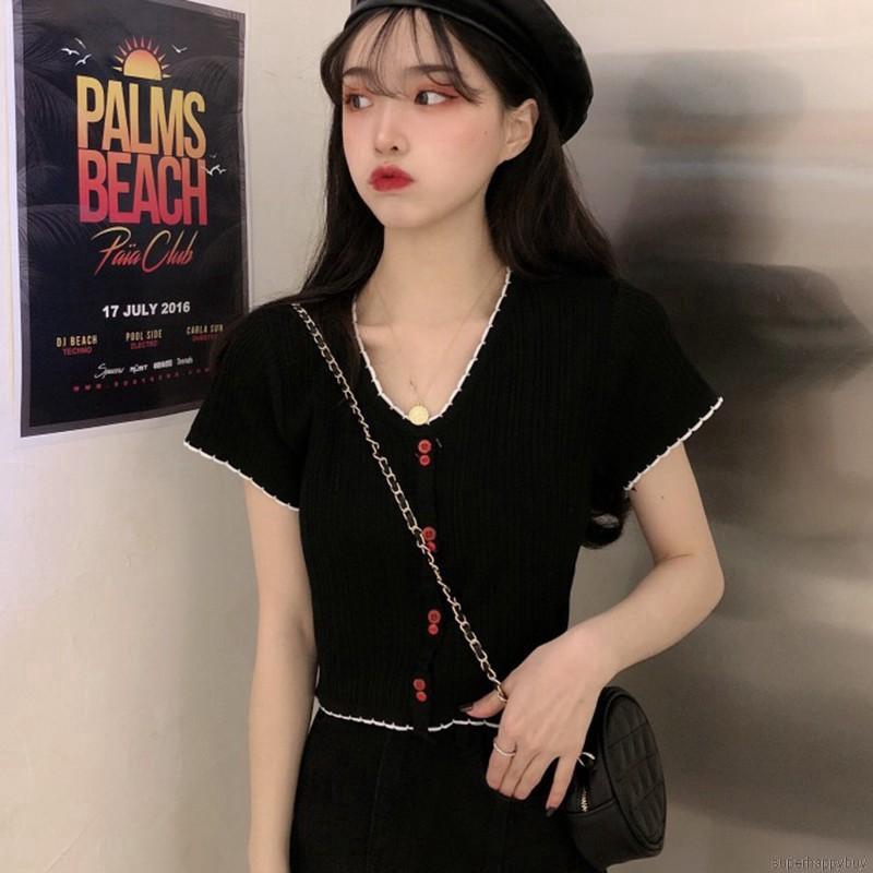 Áo dệt kim dành cho nữ ngắn tay phong cách Hàn Quốc