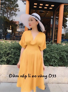 Bigsize Đầm xếp li eo vàng D33