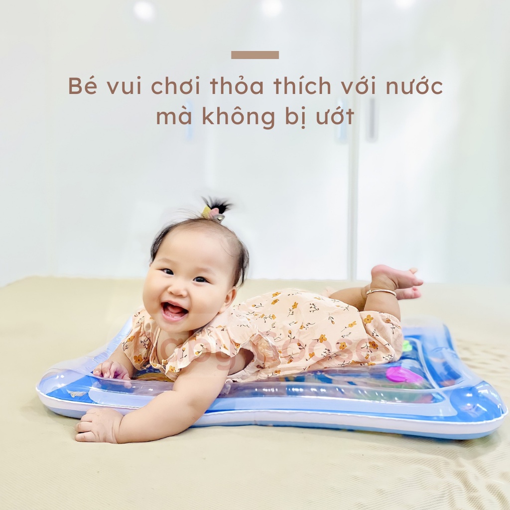 Thảm nước bơm hơi, in hình họa tiết sinh vật biển, chống tràn thích hợp hoạt động ngoài trời cho bé từ 3 tháng tuổi.