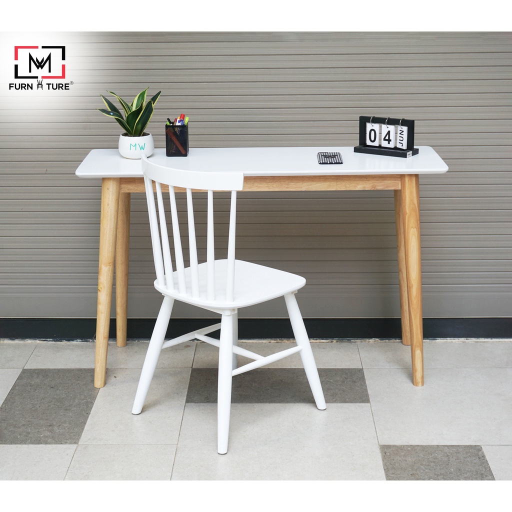 Combo bàn ghế làm việc gỗ phong cách hàn quốc màu trắng thương hiệu MW FURNITURE - Nội thất căn hộ