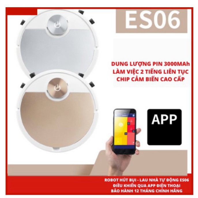 Robot Hút Bụi Lau Nhà, Robot Hút Bụi , Điều Khiển Qua APP Điện Thoại, Hút siêu khỏe, Tặng PIN 3000 Ma -ES06