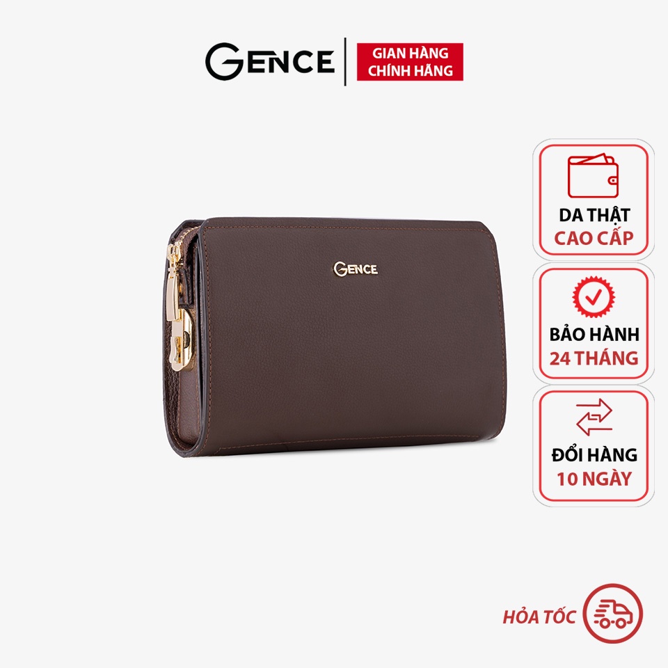 Ví cầm tay nam có khóa số hàng chính hãng Gence da bò Mill cao cấp màu nâu và đen RB07 bảo hành 24 tháng