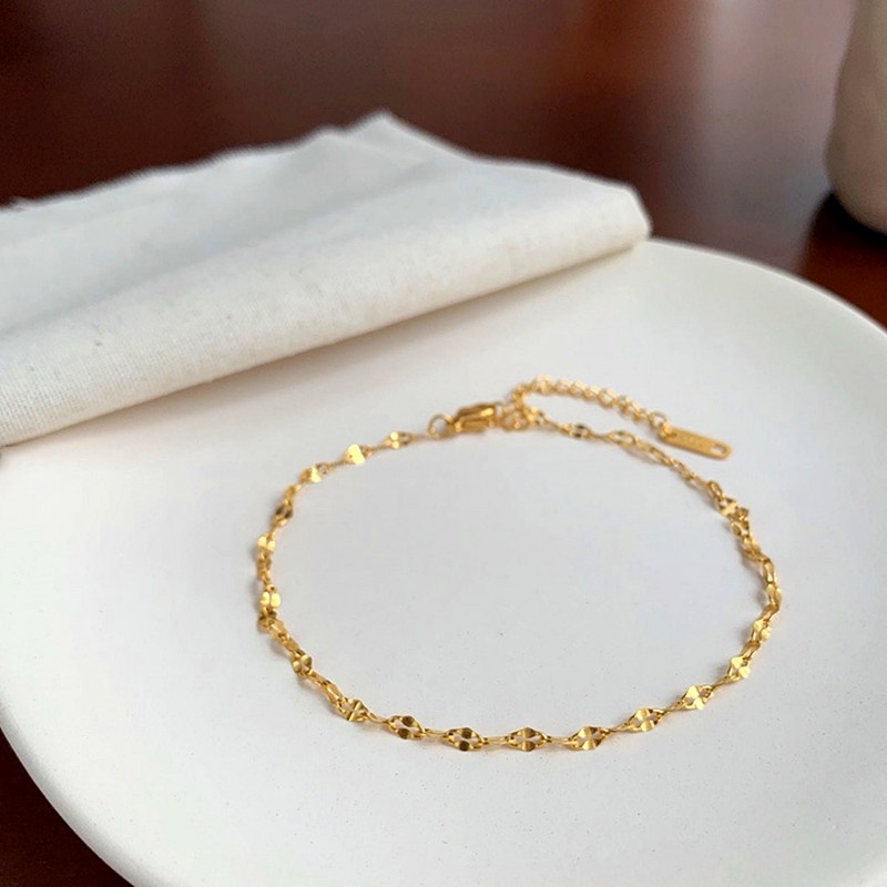 Lắc chân titan vàng 18k 100% không gỉ vòng chân nữ thiết kế đơn giản thời trang cao cấp năm 2022