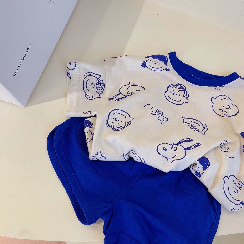 Set Áo Thun Cotton + Quần Lửng In Họa Tiết Hoạt Hình Phong Cách Hàn Quốc Thời Trang Mùa Hè Cho Bé