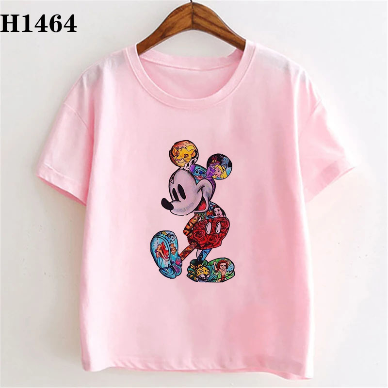 DISNEY Áo Thun Tay Ngắn Màu Hồng In Hình Chuột Mickey Thời Trang Mùa Hè Cho Bé Gái