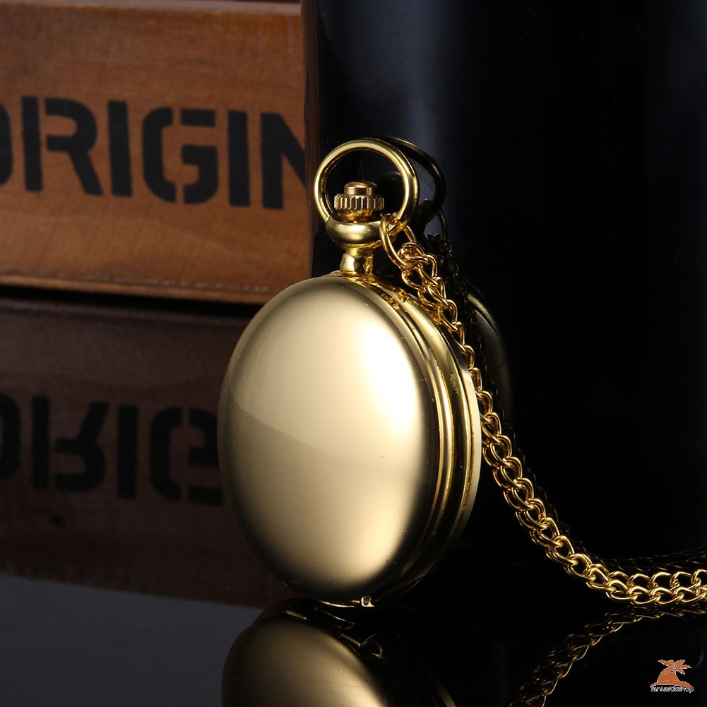 #Đồng hồ bỏ túi# 1PC Men Women Quartz Pocket Watch Golden Polished Surface Case with Chain