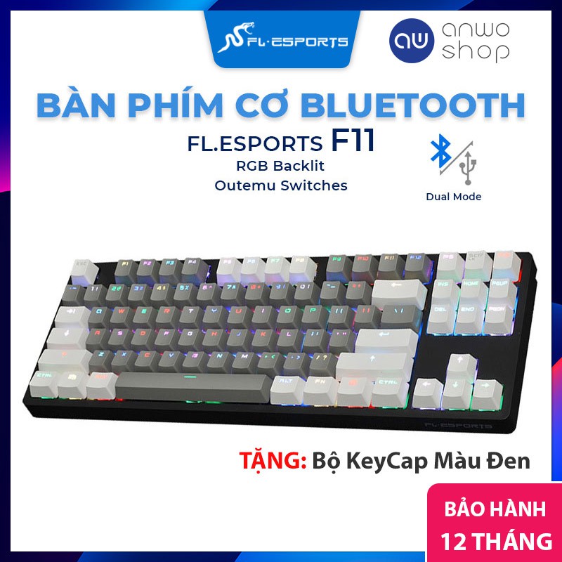 Bàn Phím Cơ Không Dây FL-ESPORTS F11 KeyCap PBT GW, Kết Nối Bluetooth &amp; Dây Cáp, Đèn Nền RGB, Windows/MacOS/iOS/Android