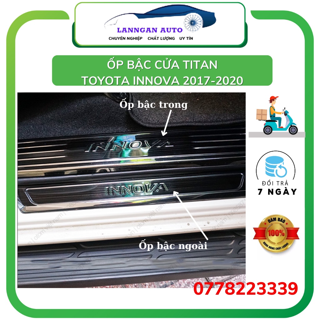 Ốp bậc cửa, nẹp bước chân Toyota Innova 2017-2020, Chất liệu Titan cao cấp