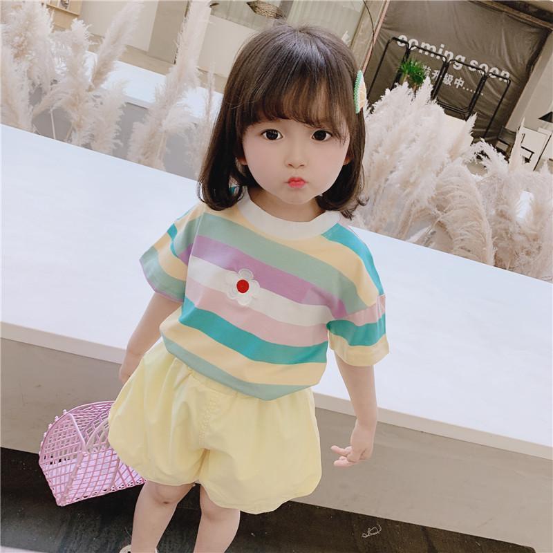 Áo Thun Ngắn Tay Họa Tiết Kẻ Sọc Phong Cách Phương Tây Thời Trang Mùa Hè Hàng Mới Dành Cho Bé Gái 2022