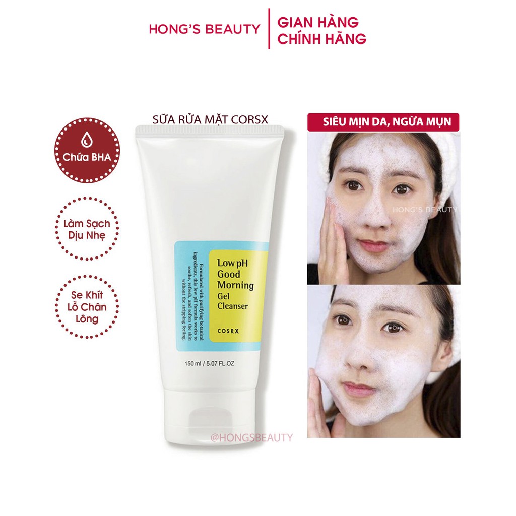 Sữa rửa mặt giúp giảm mụn COSRX Low PH Good Morning Gel Cleanser 150ml Dạng Gel mịn da, sạch sâu - HONGS BEAUTY