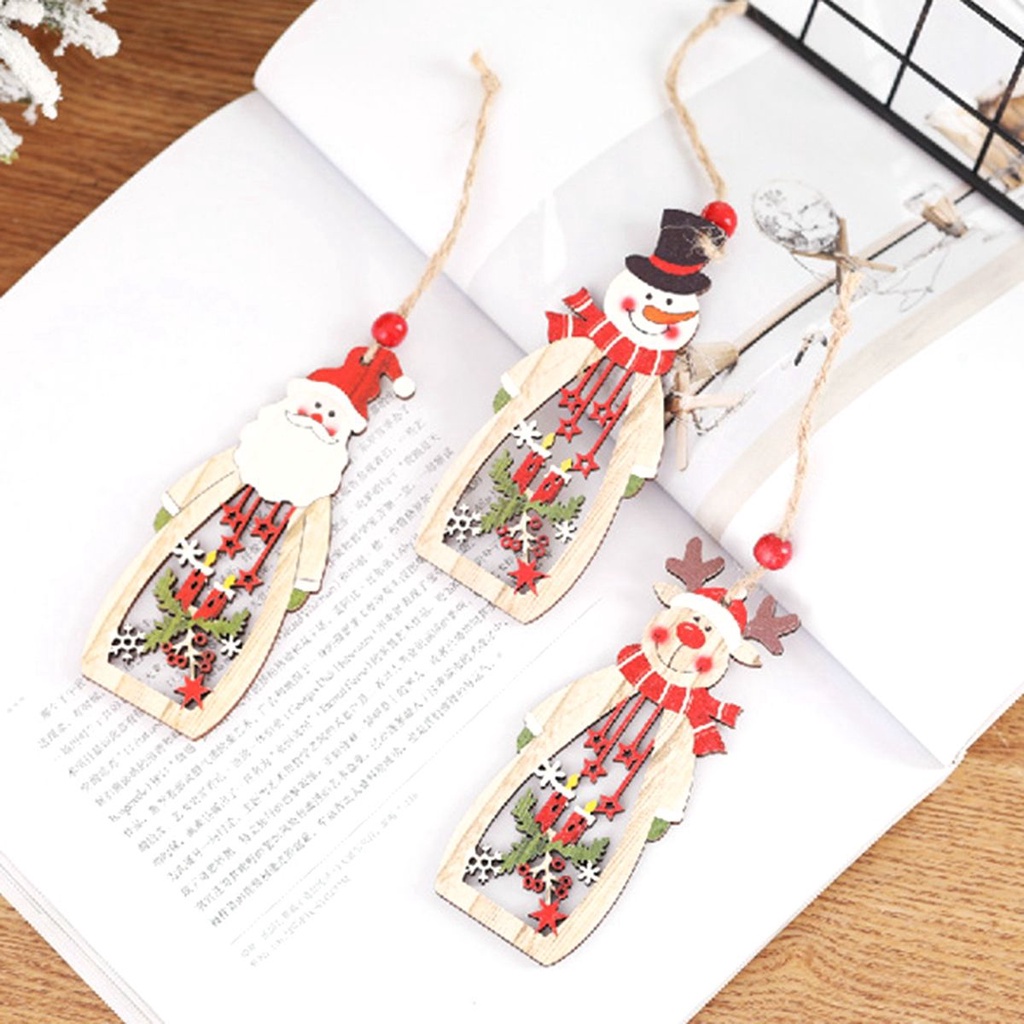 Phụ Kiện Treo Trang Trí Cây Thông Giáng Sinh Bằng Gỗ Hình Ông Già Noel / Người Tuyết / Tuần Lộc Dễ Thương