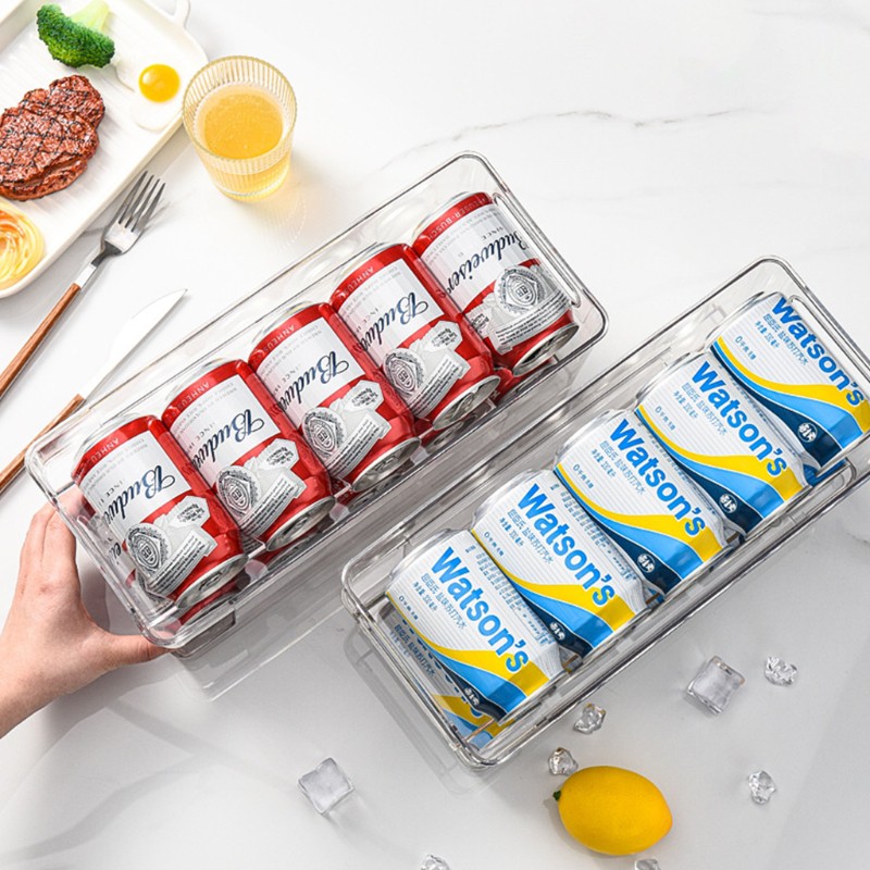 Giá để lon nước ngọt trong tủ lạnh bằng nhựa trong suốt tiện dụng cho nhà bếp
