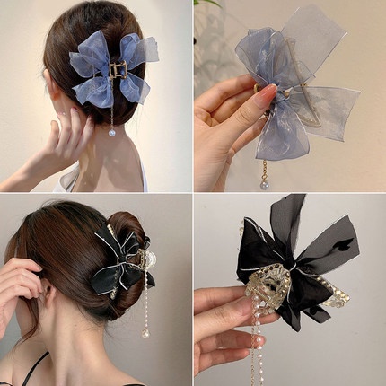 Kẹp Tóc Hình Nơ Lưới Đính Tua Rua Cỡ Lớn Thời Trang Cho Nữ